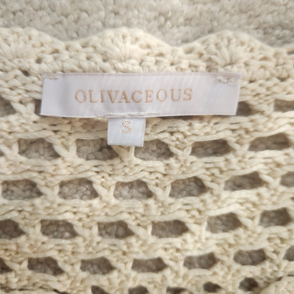 Olivaceous Beige Open-Knit Women's Sweater - Picture 3 of 8